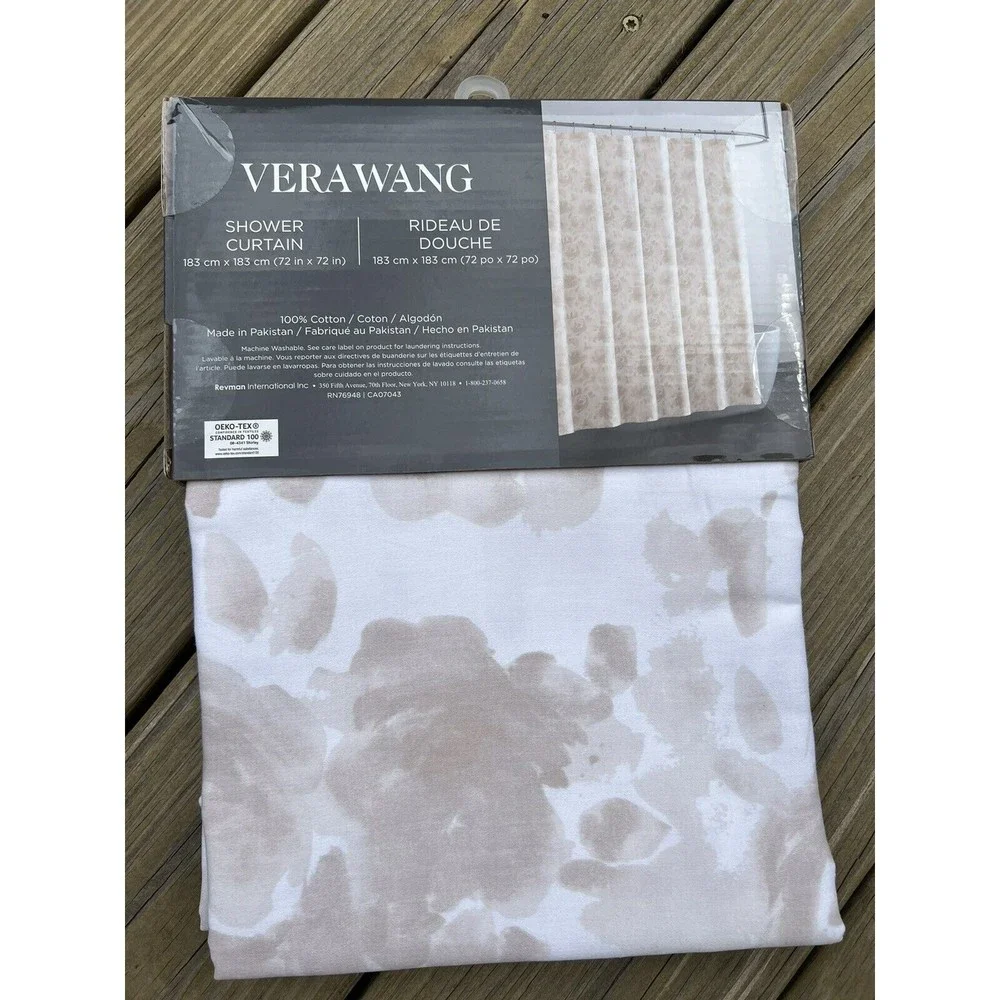 Vera Wang Fabric Shower Curtain 100% Cotton Off White Beige Abstract Flowers New
